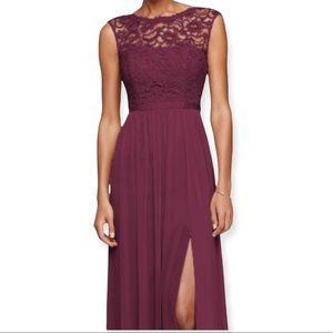 NWT Stunning David’s Bridal Wine Classy Long Dress W/ Lace Bodice
